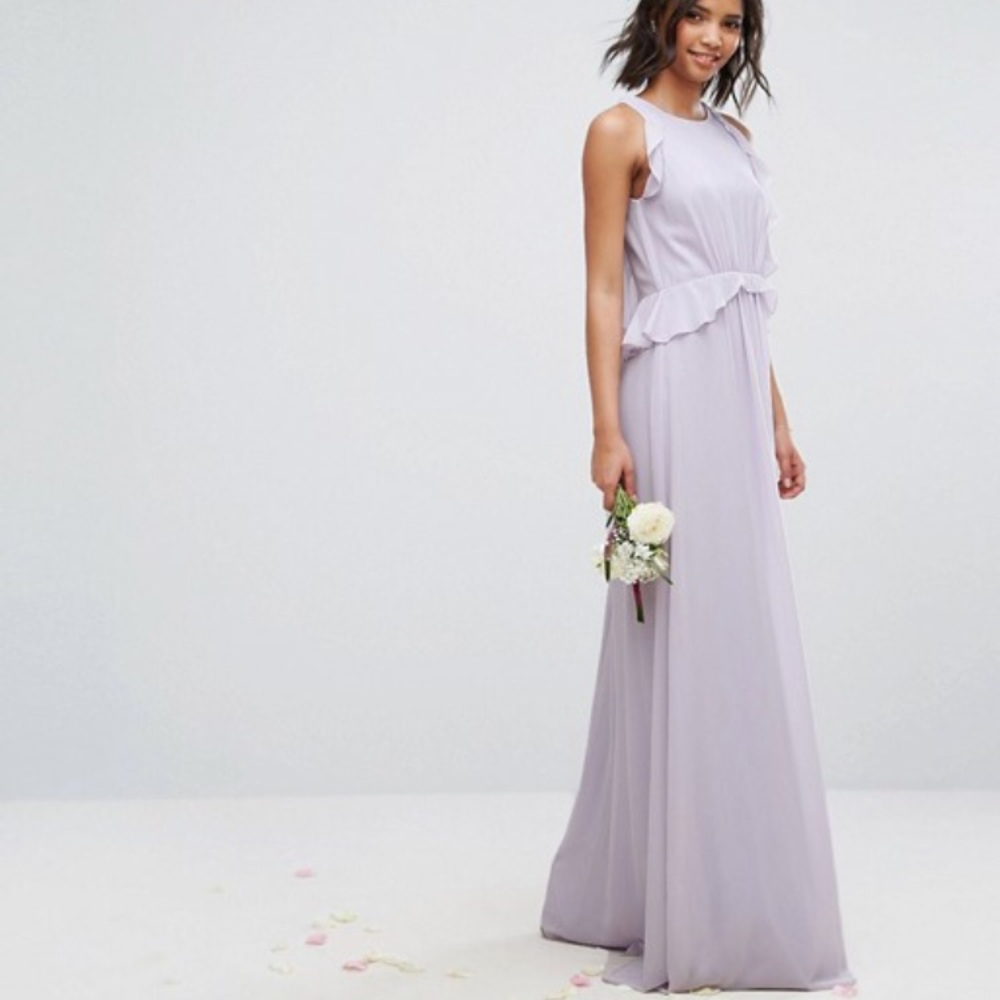 Asos tfnc lavender ruffle maxi bridesmaid
